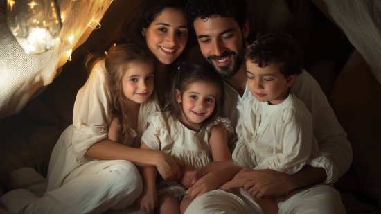 Una familia con tres niños y niñas pequeños