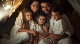 Una familia con tres niños y niñas pequeños