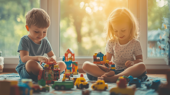 Dos niños jugando en casa