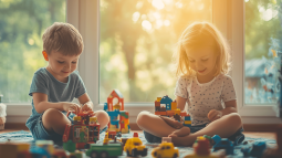 Dos niños jugando en casa