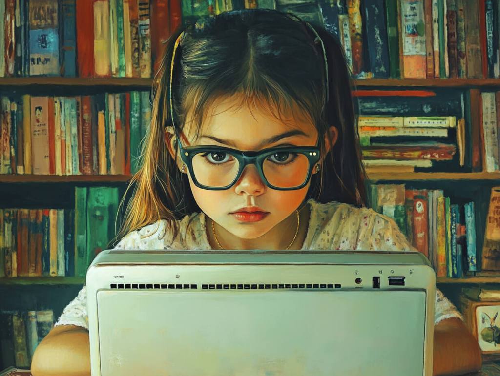 Una niña trabajando con un ordenador
