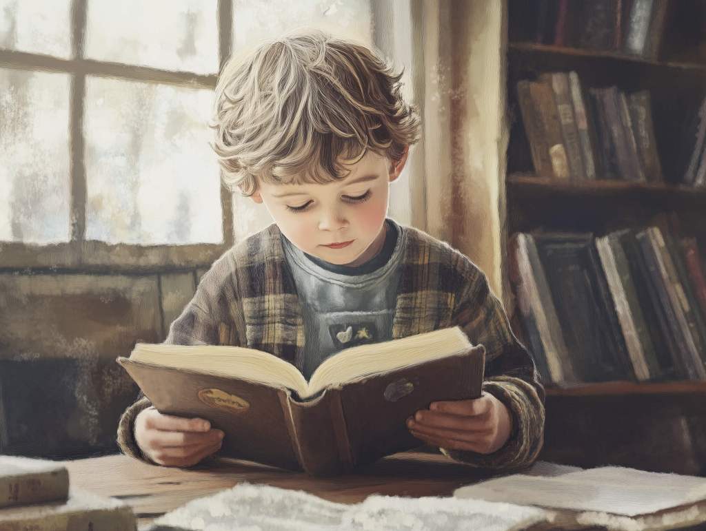 Un niño muy pequeño con un libro