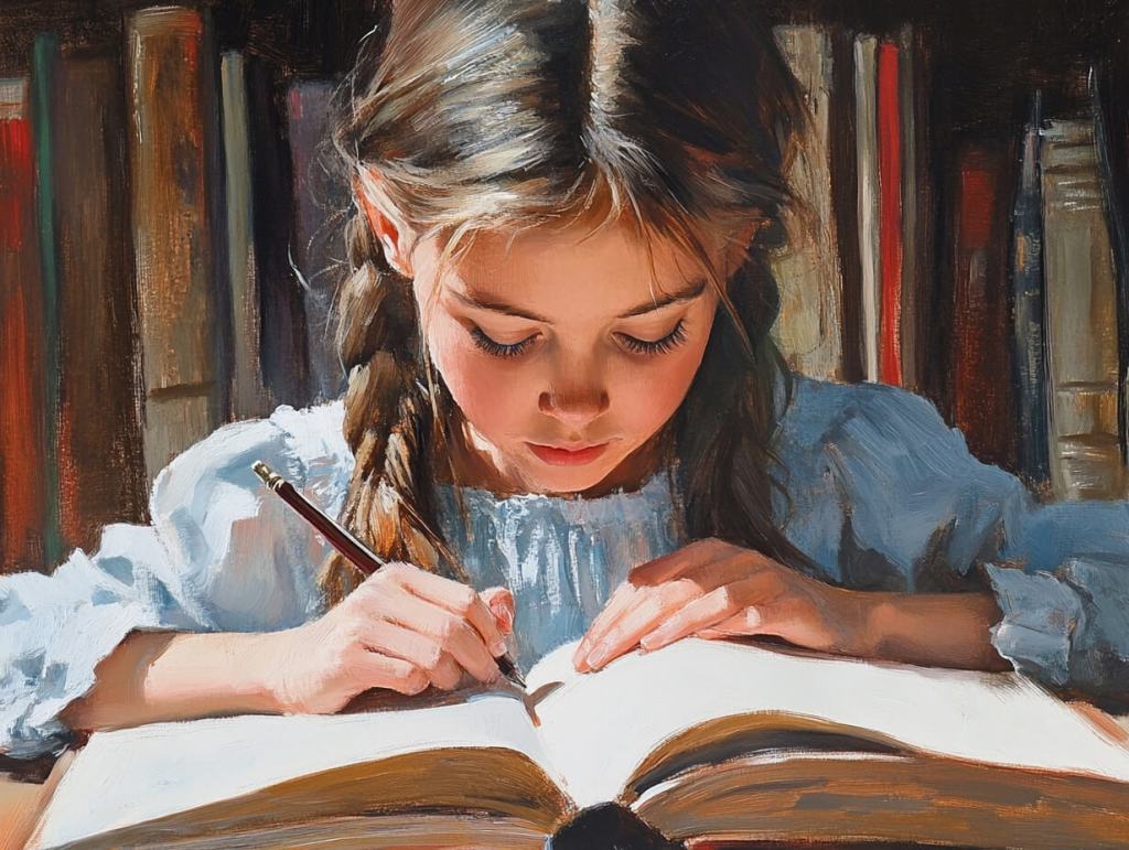 Una niña escribiendo