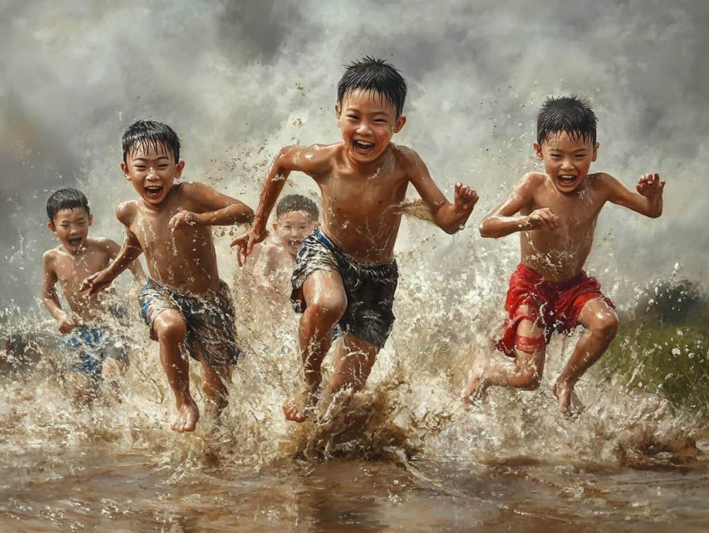 Niños jugando en el agua