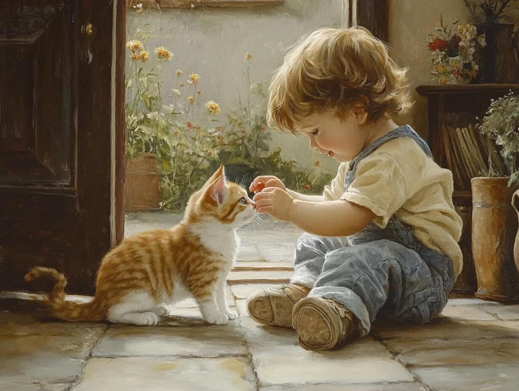 Un gato y un niño pequeño