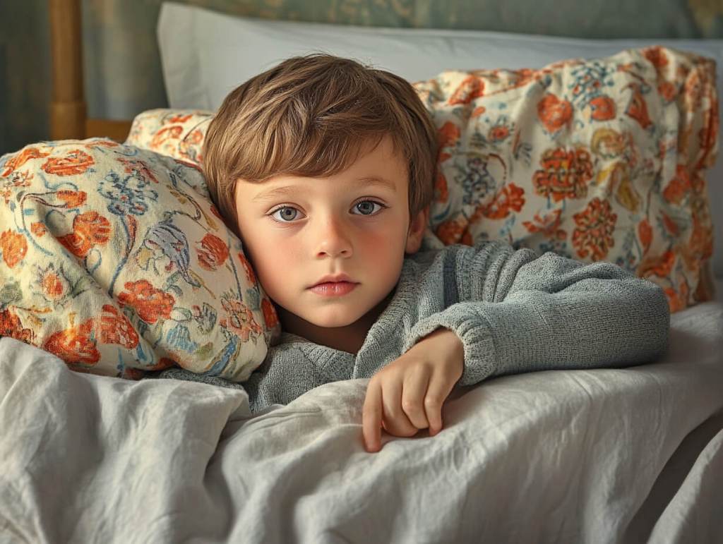 Un niño despierto pero todavía en su cama