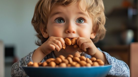 Un niño con frutos secos en la mano (foto: RG)