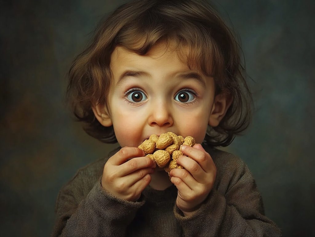 Un niño con cacahuetes en la mano