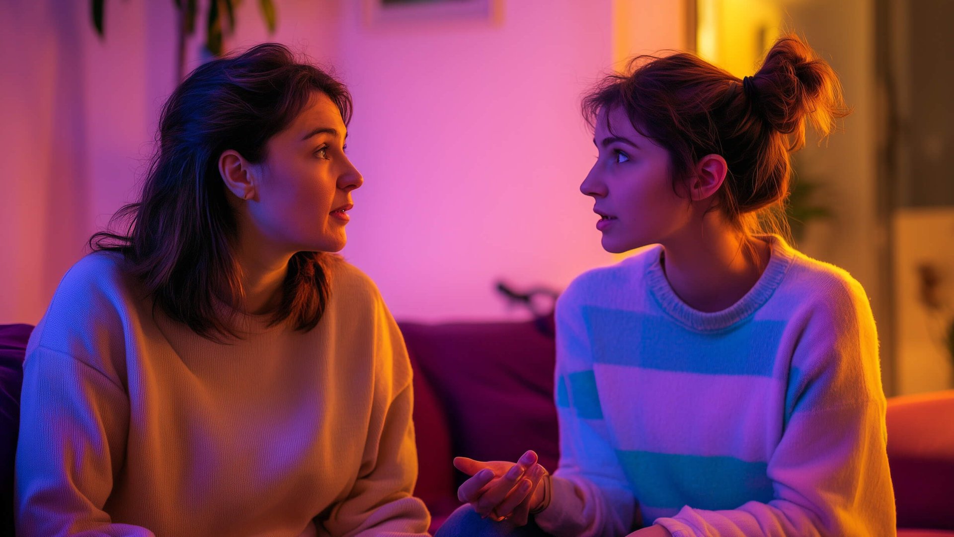 Madre e hija adolescente, hablando