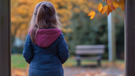 Una niña, de espaldas, en el parque
