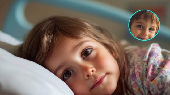 Una niña trata de descansar en el hospital
