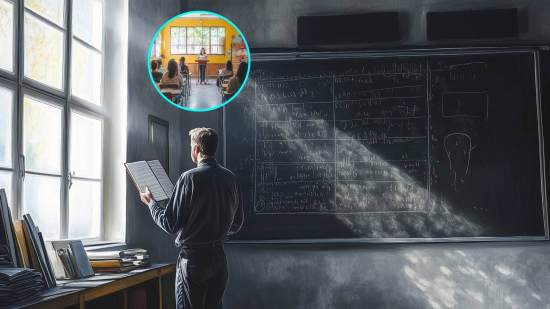 Un profesor, de espaldas en clase
