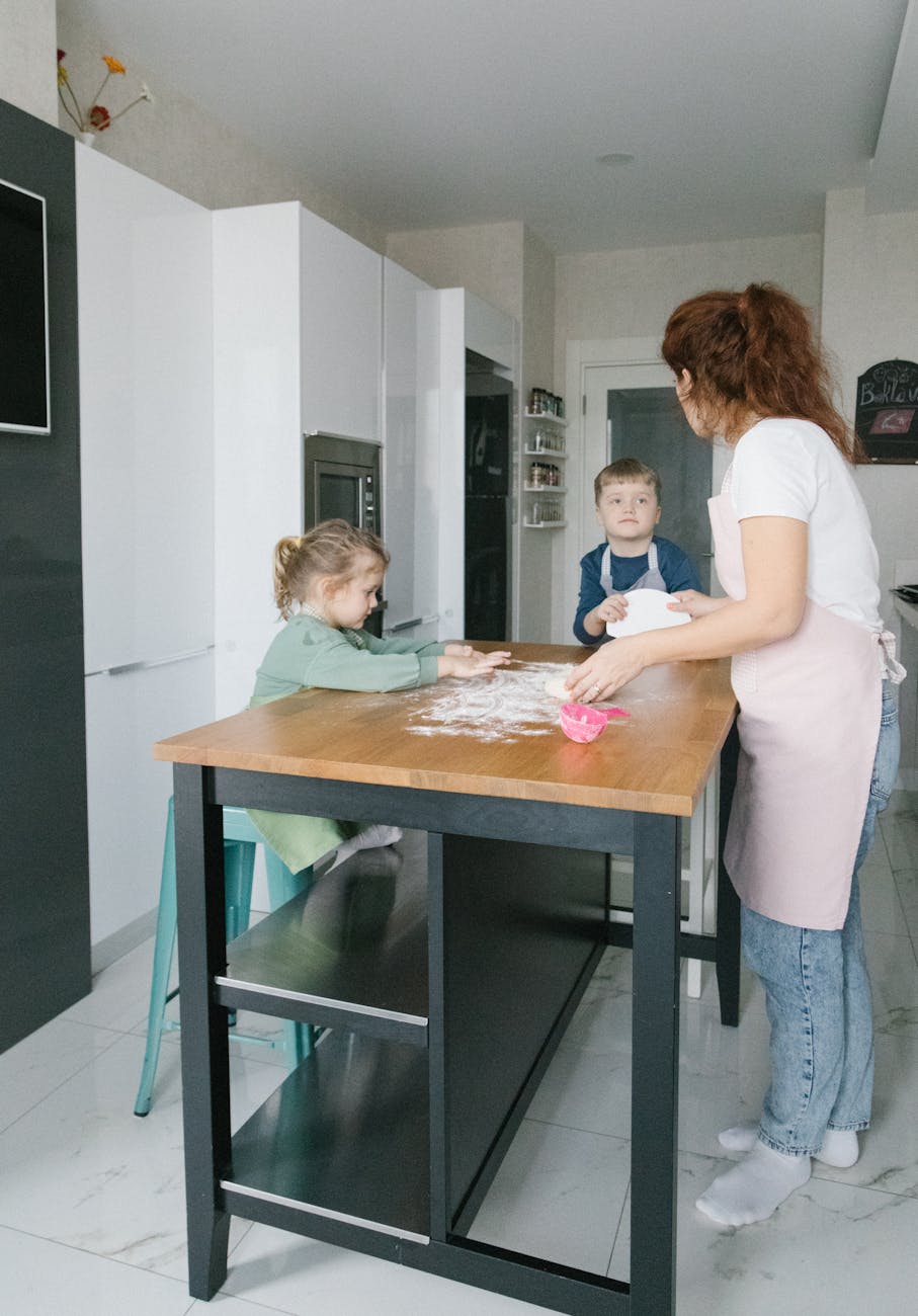 kids baking with their mother
