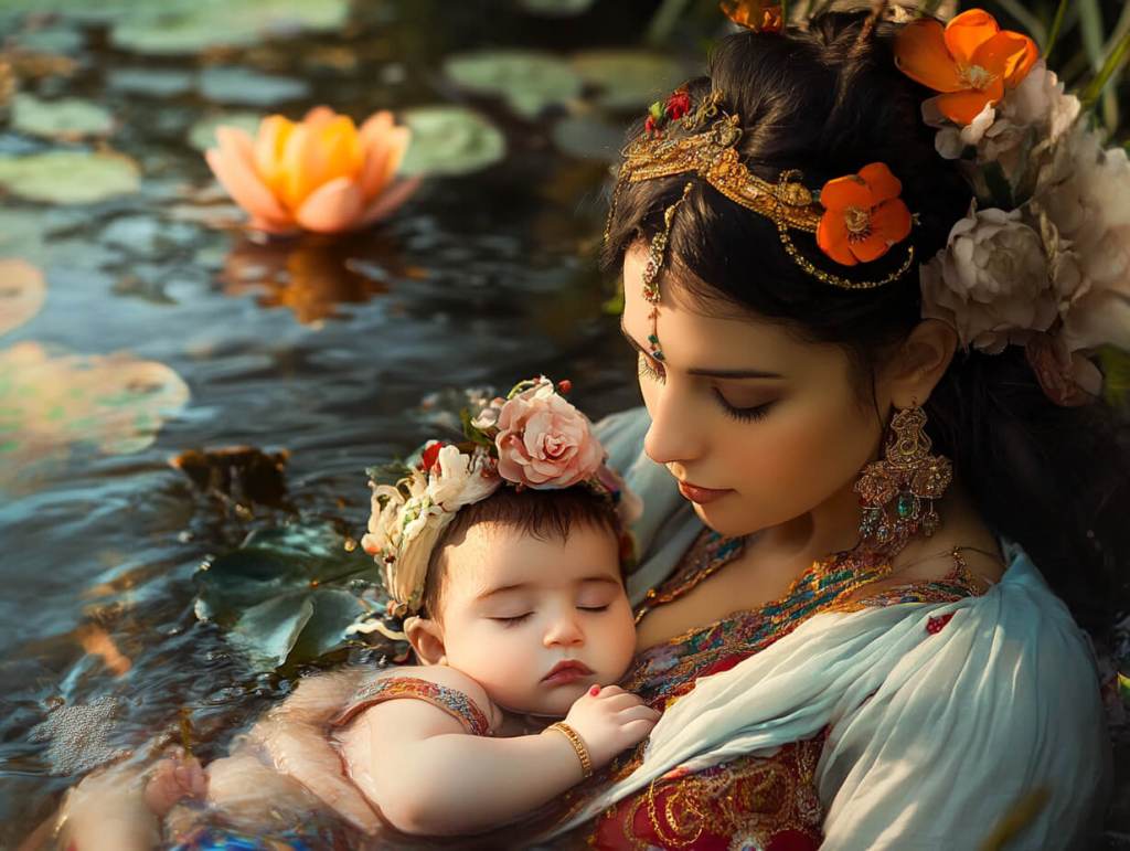 Una madre y su bebé, en el agua