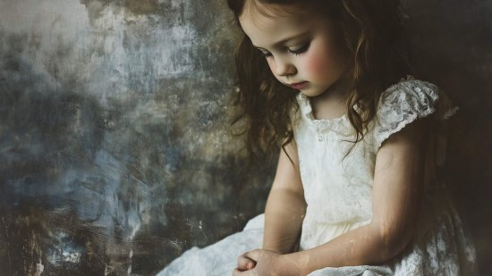Una niña, con gesto apesadumbrado