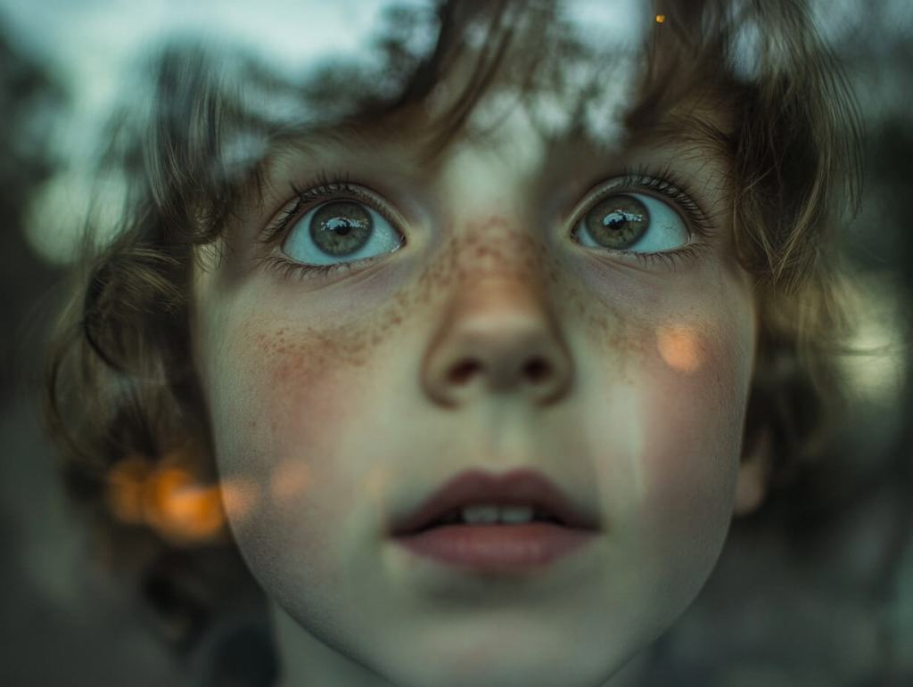 Un niño, a través de un cristal