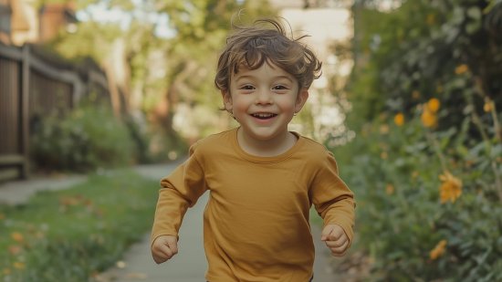 Un niño corre feliz