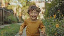 Un niño corre feliz