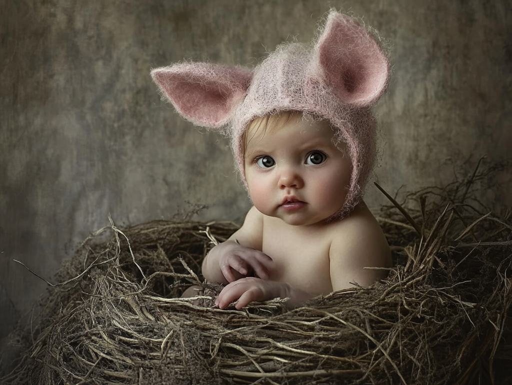 Retrato de un niño con un gorro de cerdito