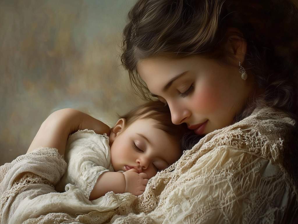 Un bebé duerme encima de su madre