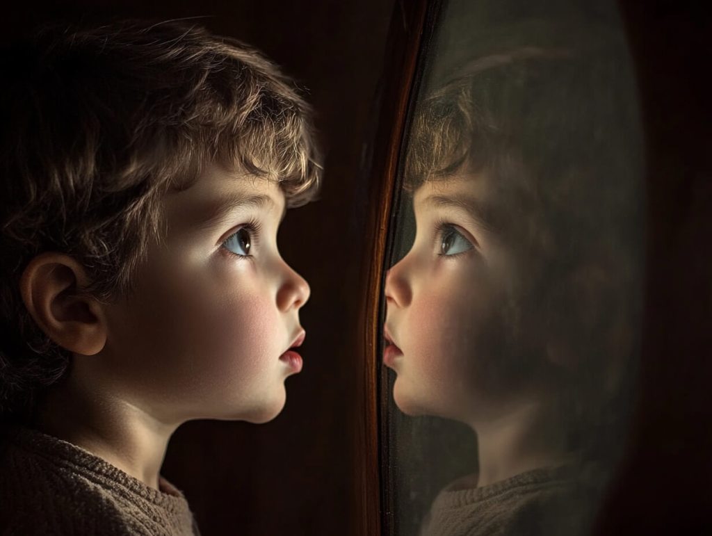 Un niño delante del espejo