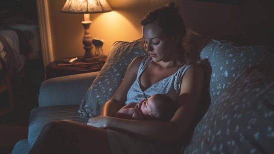 Una mujer, con su bebé recién nacido