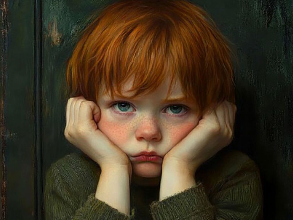 Un niño, entre triste y aburrido