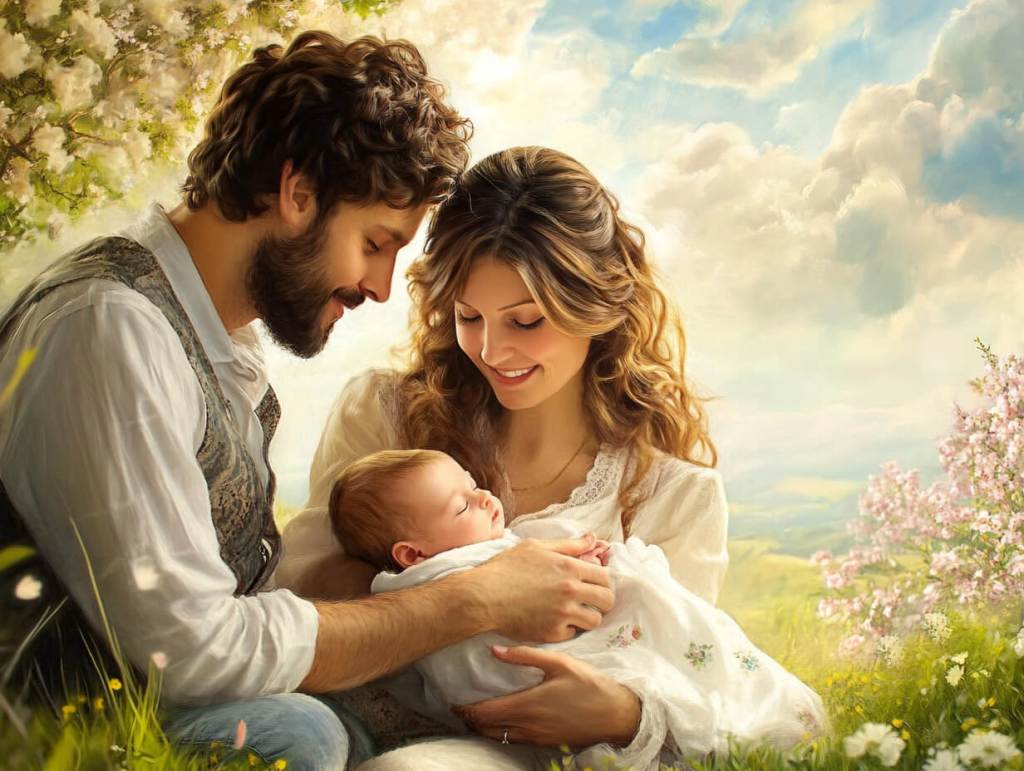 Una familia con un bebé recién nacido