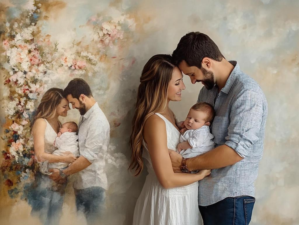 Retrato artístico de unos padres y su bebé