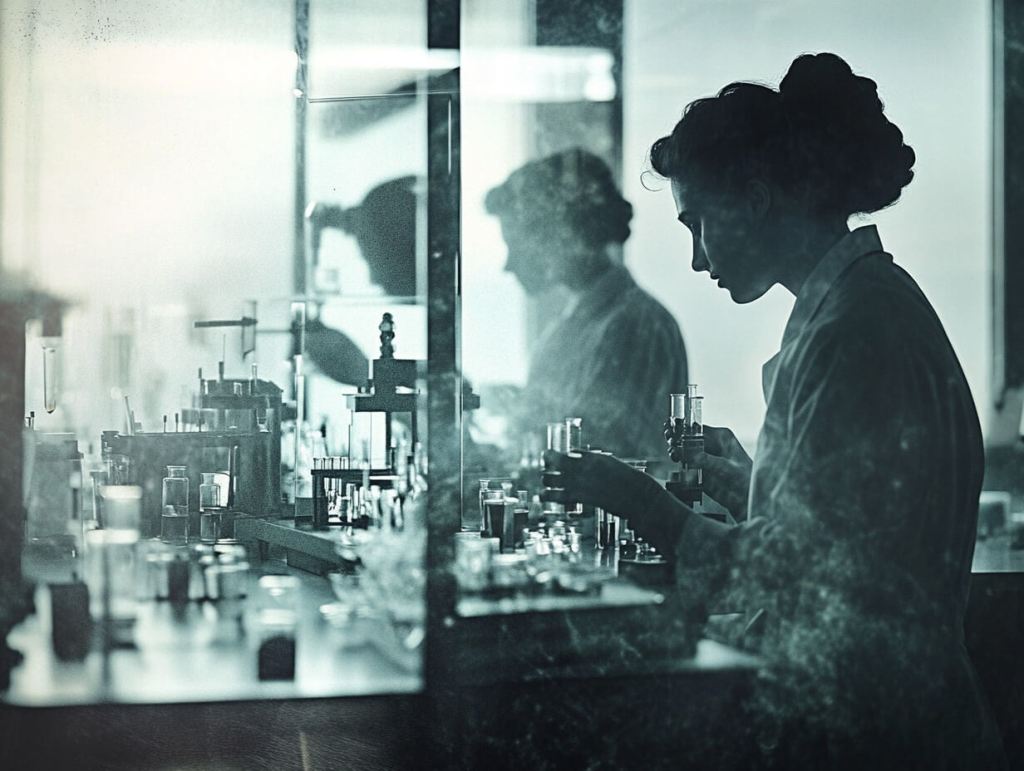 Una investigadora, entre pipetas y aparatos