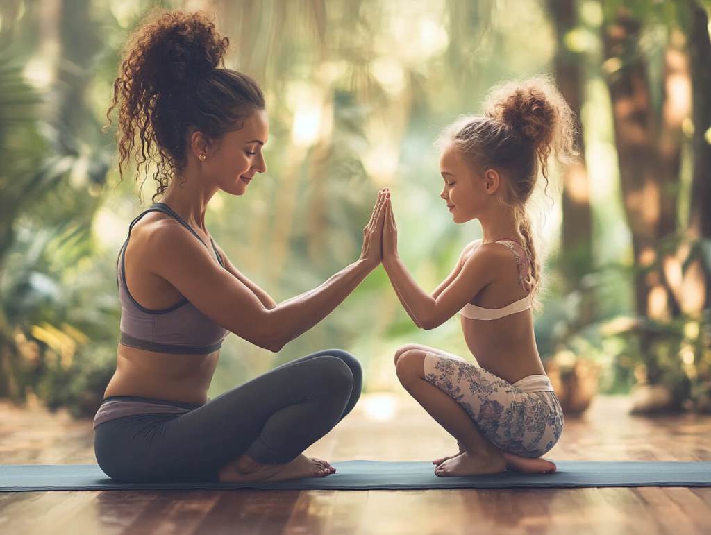 Madre e hija hacen yoga juntas