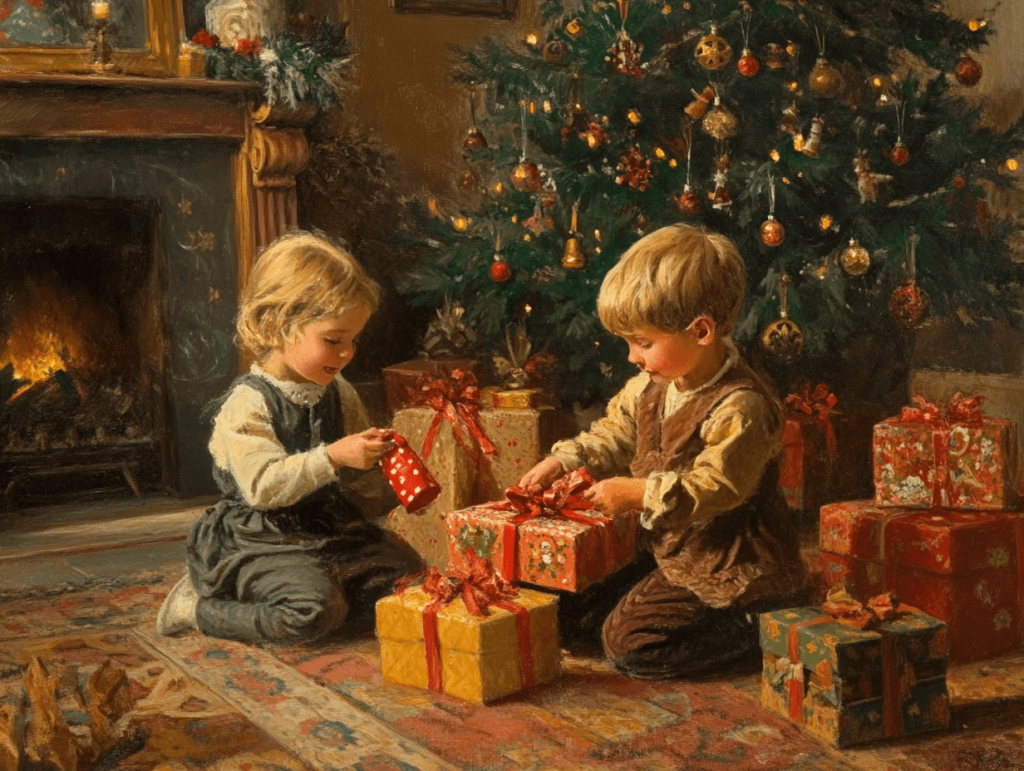 Abriendo regalos de Navidad