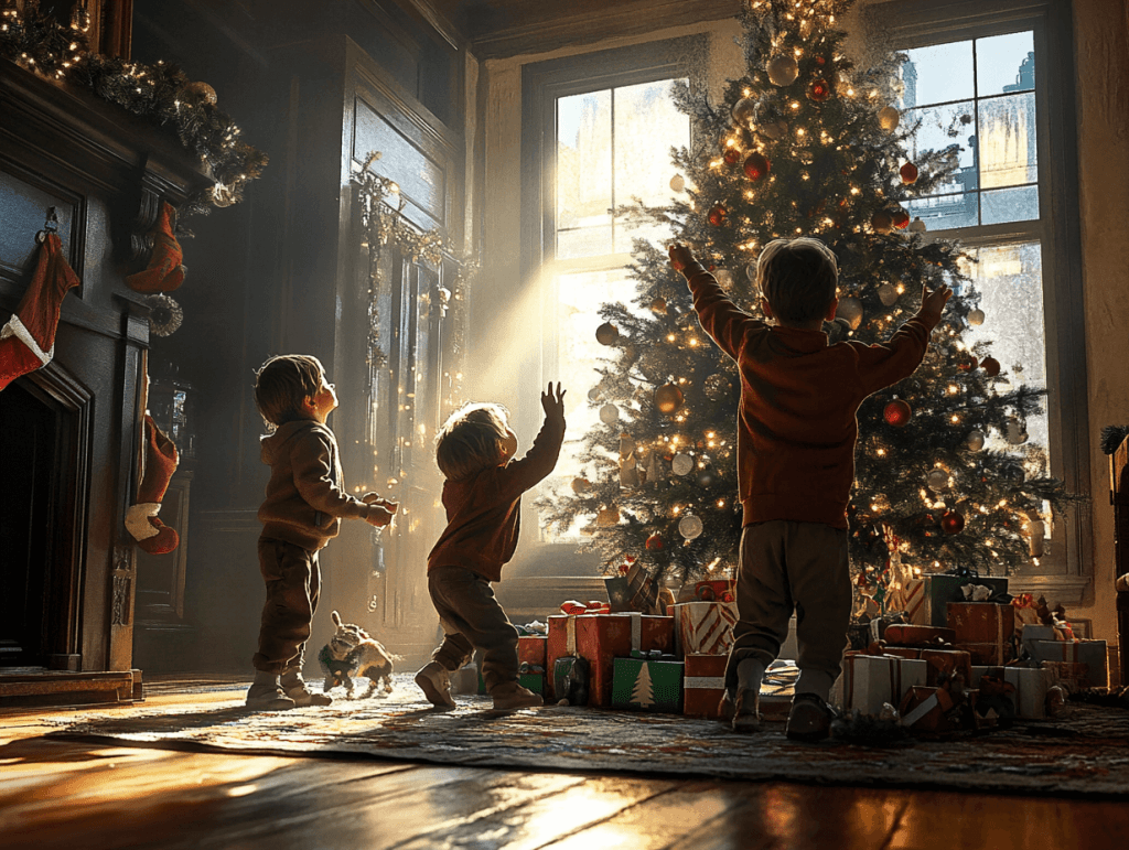Una familia de hermanos disfrutando de la magia de la Navidad