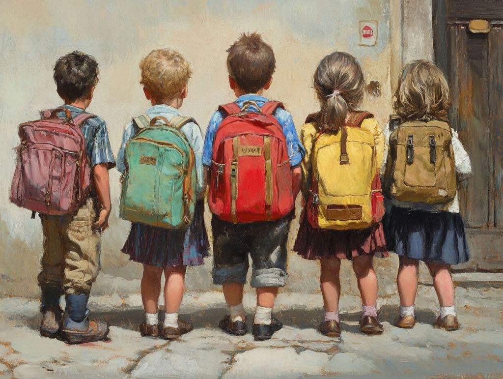Niños y niñas yendo al cole