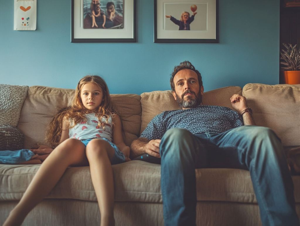 Un padre y su hija, tirados en el sofá