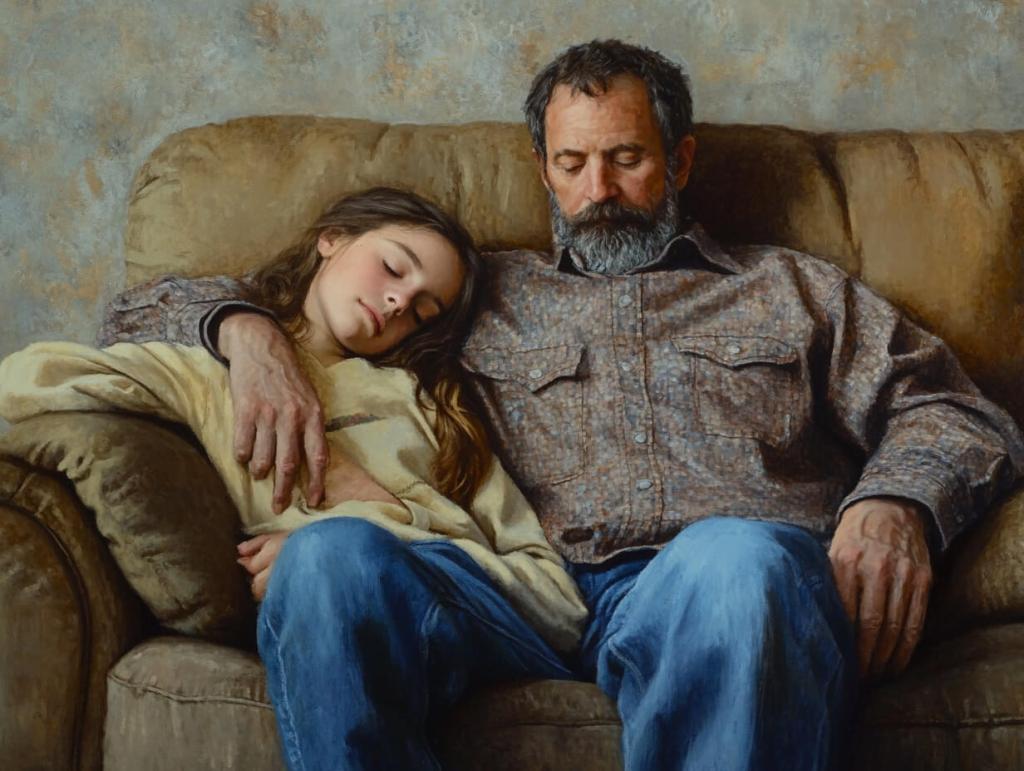 Un padre y su hija se echan la siesta