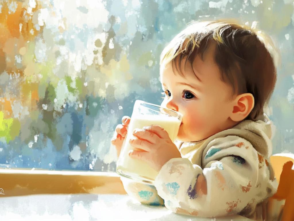 Un niño se bebe un vaso de leche