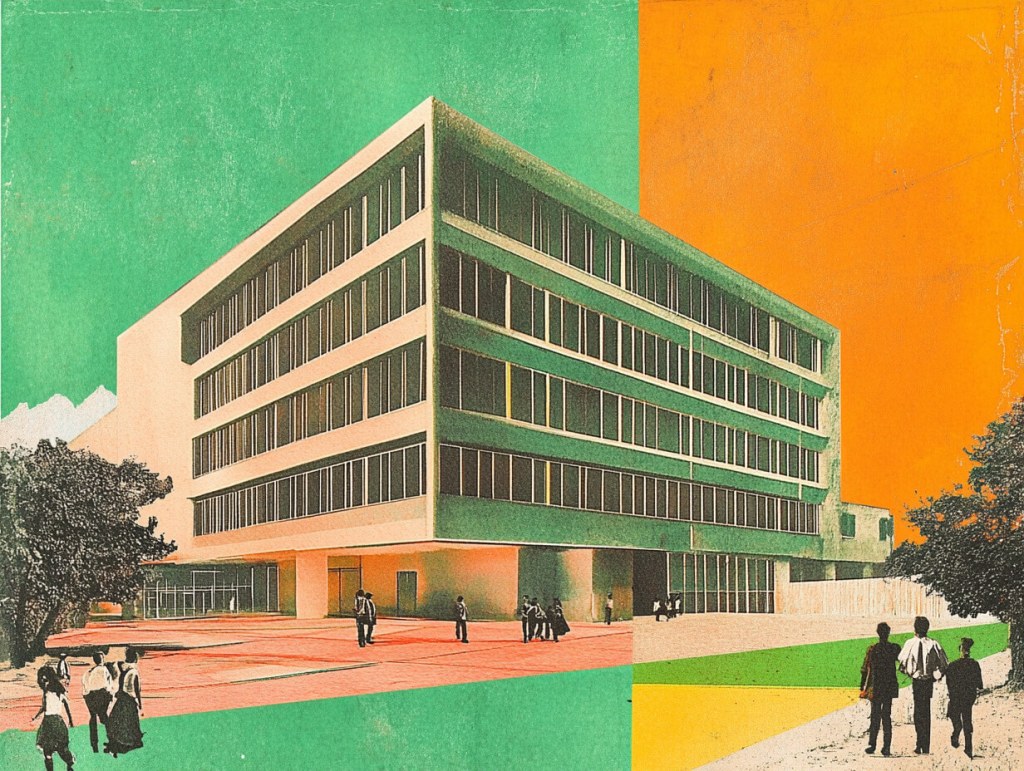 Fotomontaje del edificio de un colegio