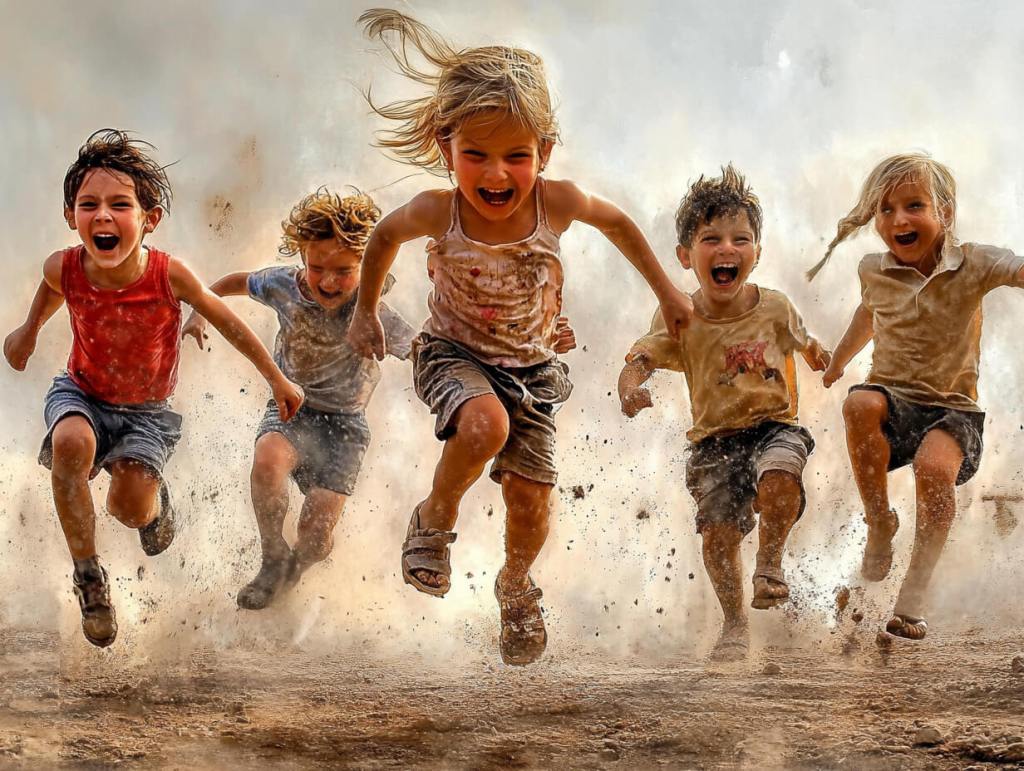 Niños corriendo a toda velocidad