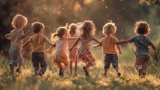 Un grupo de peques juegan en el campo