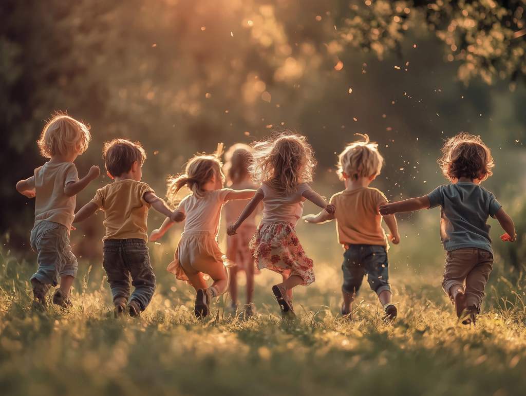 Un grupo de peques juegan en el campo