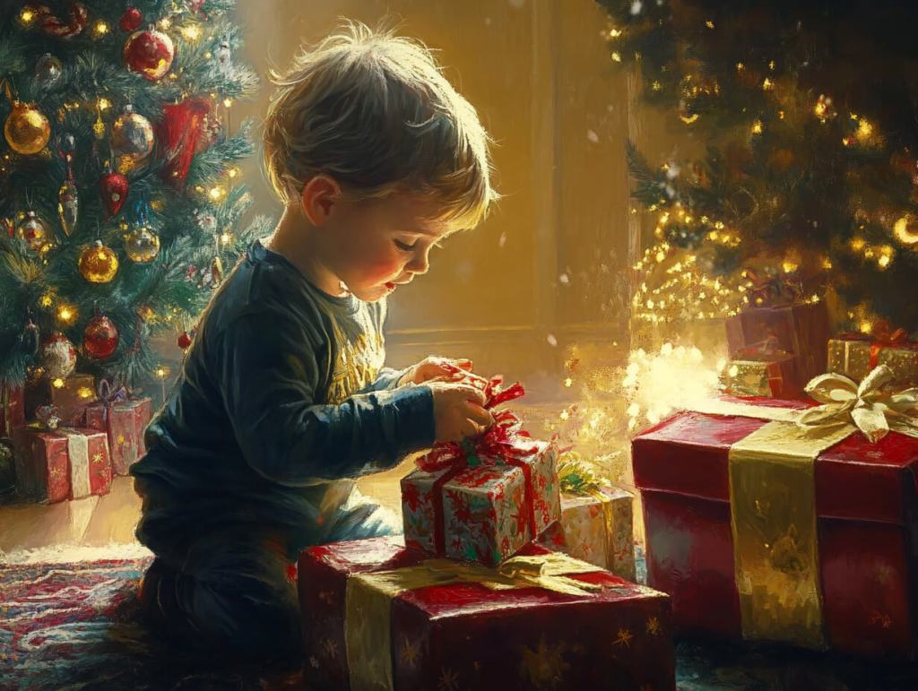 Un niño disfruta de sus regalos de Navidad
