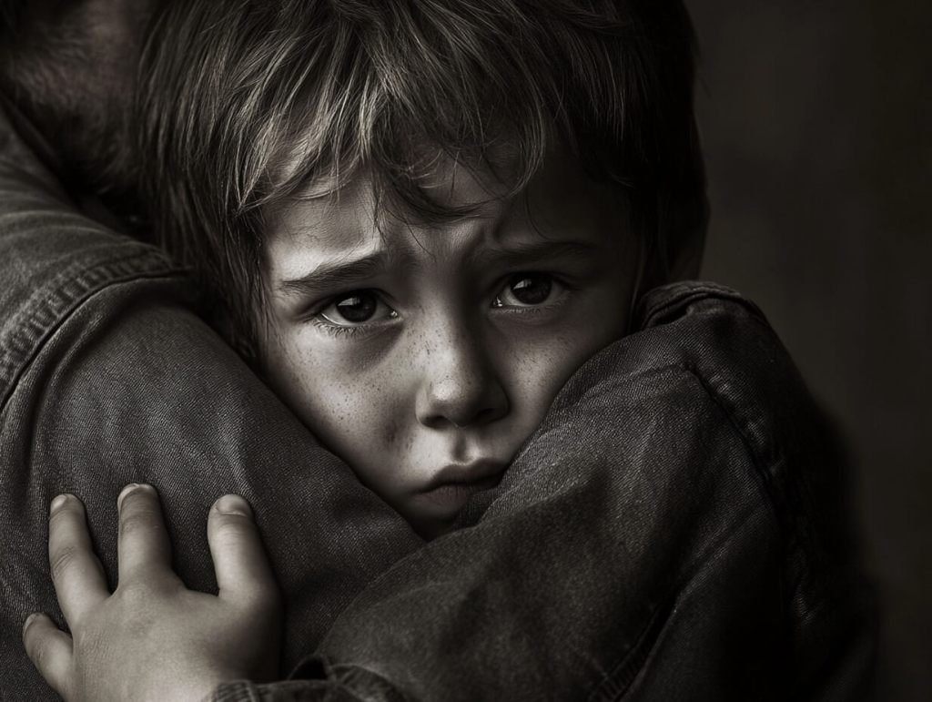 Un niño, con tanto miedo que está a punto de llorar