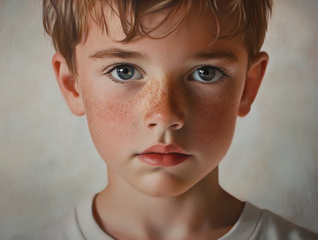 Primer plano de un niño, con rostro serio