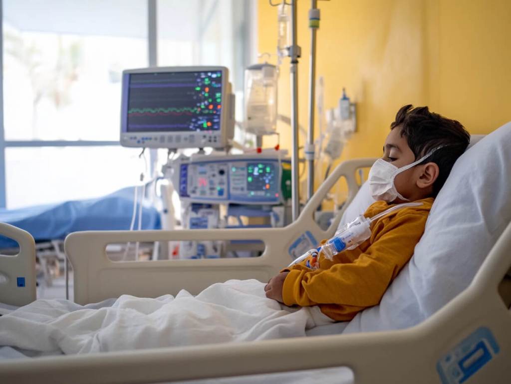 Un niño, en la cama del hospital