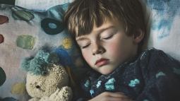 Un niño dormido junto a su peluche