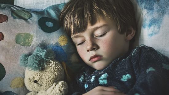 Un niño dormido junto a su peluche