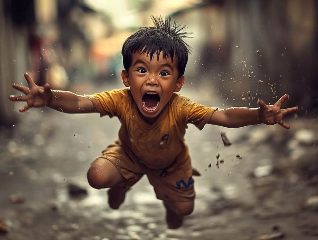 Un niño jugando con demasiada intensidad
