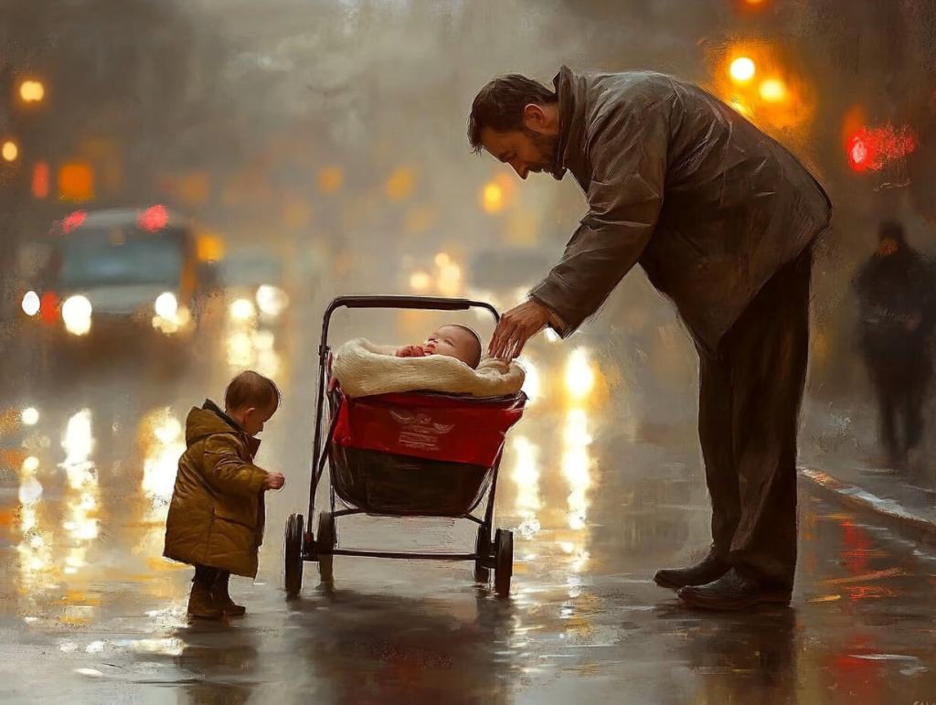 Un padre y sus dos hijos pequeños