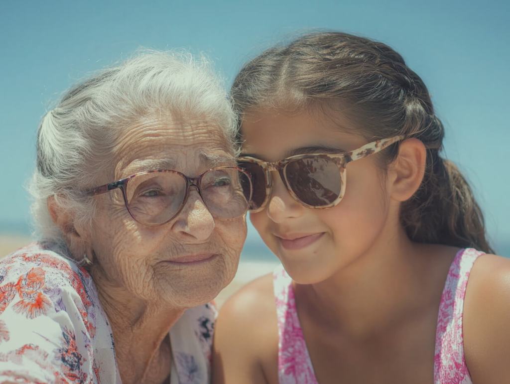 Una niña con su abuela en la playa